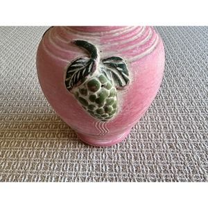 Vintage Southwest Pottery Vase Pink & Green, Fruit & Leaves unsigned Pot Jar Urn